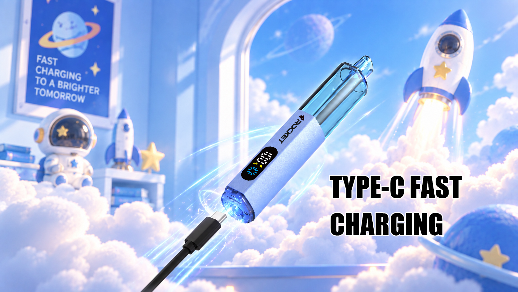 Type-C cable plugged into a ROCKET PRO 30000 — Type-C fast charging
