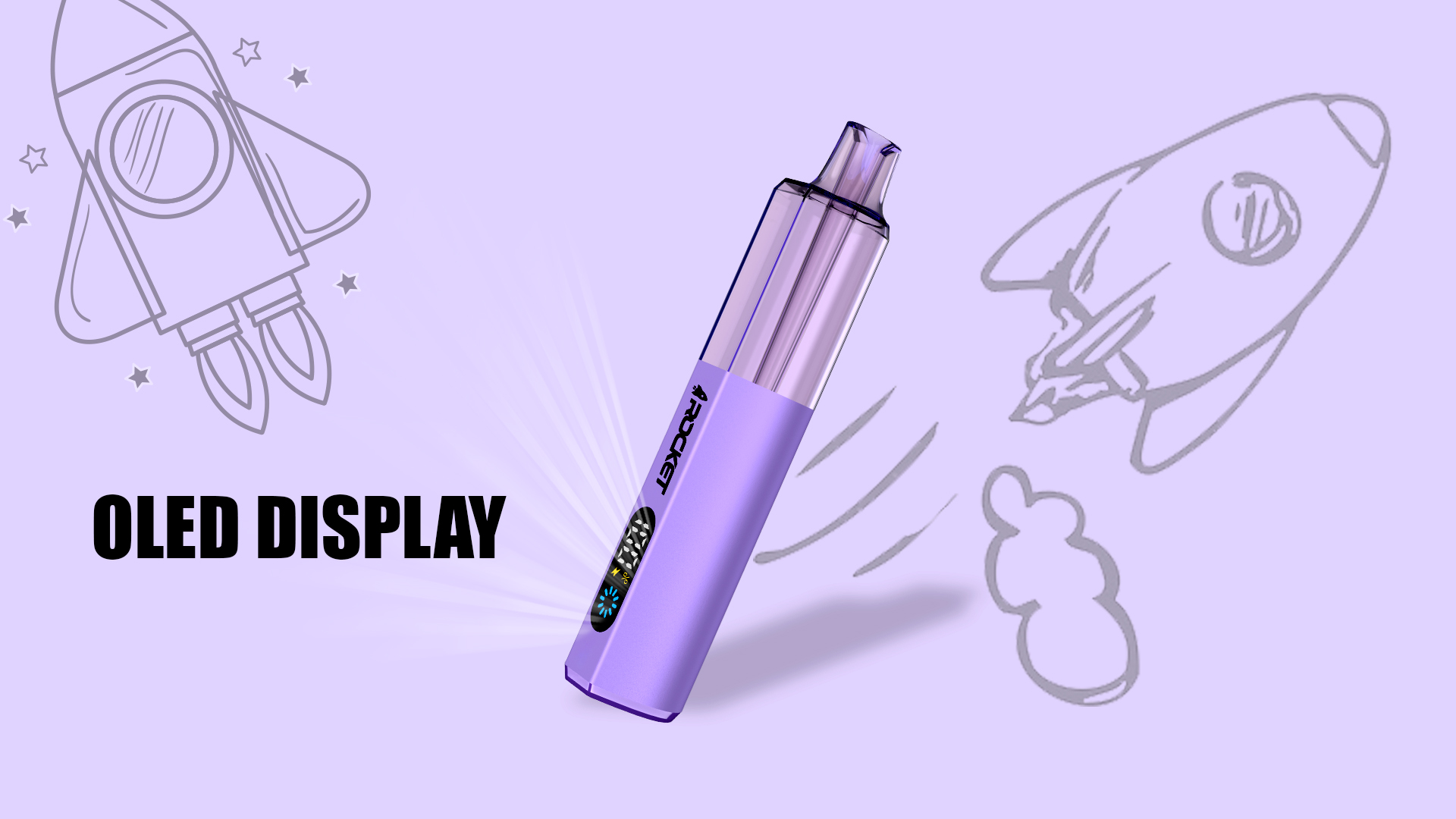 ROCKET 12000 in lavender — OLED display showing puff count and battery level
